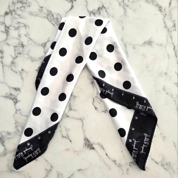 Joseph Ribkoff Satin Polka Dot Bandana Square Scarf Black White Bag Hair Scarf - Picture 2 of 7